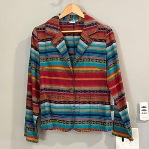 Mohito Se Dona Stripe Jacket Womens Sz L Cotton Colorful Southwestern Blazer